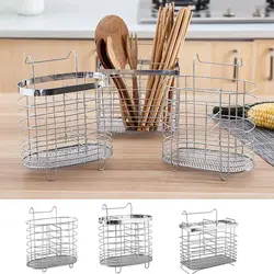 Stainless Steel Chopsticks Holder Chopsticks Storage Rack Wall Mounted Spoon Fork Cutlery Holder Tableware Draining Rack