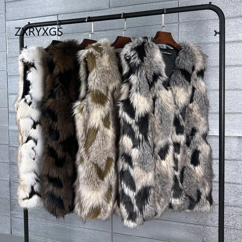 ZXRYXGS Bestselling Mixed Colors Artificial Fur Vest Fashion Casual Jackets Women's Coat Clothing 2025 Autumn Winter Vest Tide