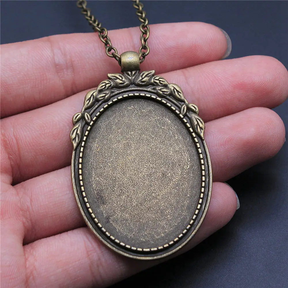 30x40mm Oval Blank Bezel Photo Tray Pendant Necklace For DIY Epoxy Craft Supplies