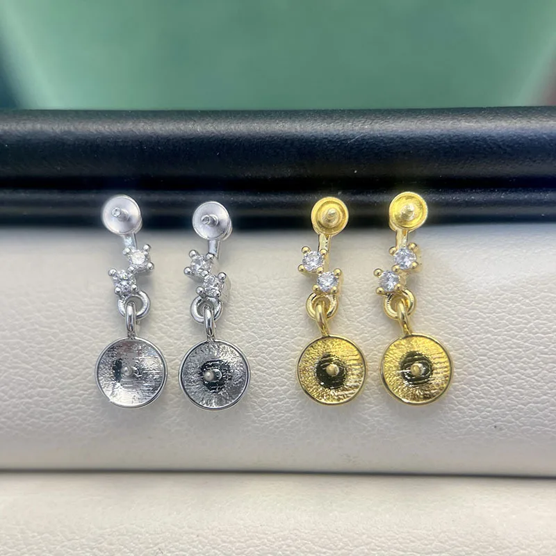 6pair DIY Jewelry Accessories CZ Zirconia Circle Shape Earrings Post Bases Linker Connectors for Bridal Pearl Earrings Making