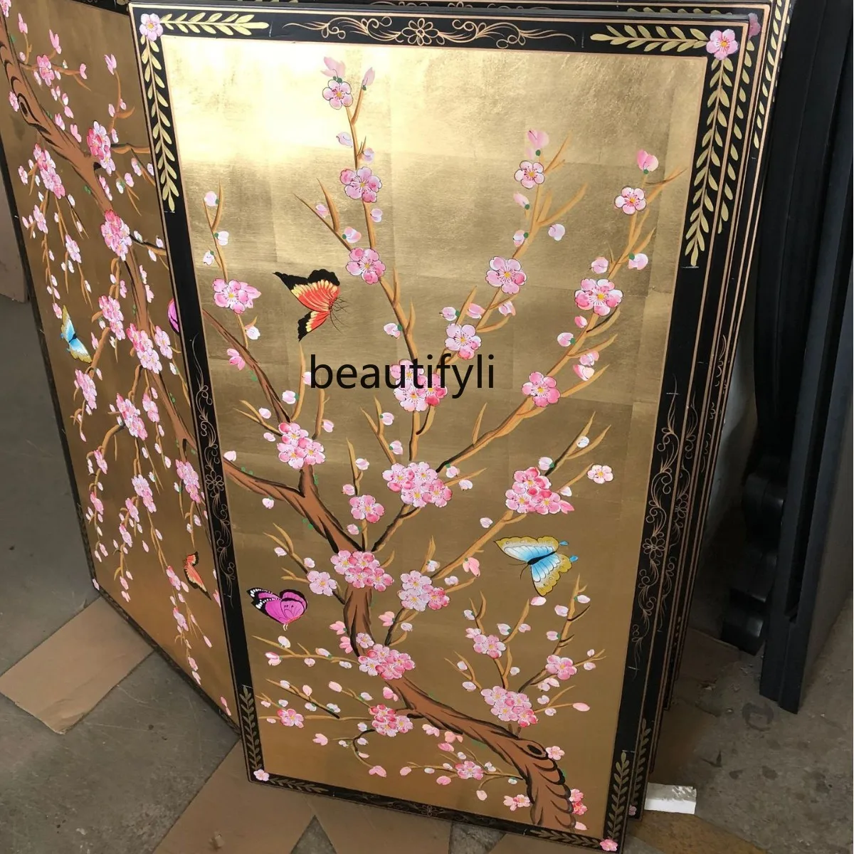 Gold Foil Plum Blossom Screen Hanging Painting Peony Butterfly Hanging Painting Handmade Painted Gift