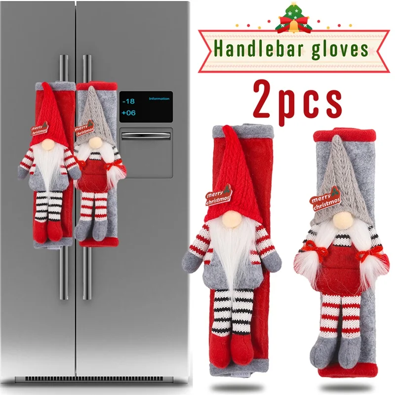 2025 New Years Xmas Gnome Refrigerator Door Handle Covers 2Pcs Christmas Adorable Doll Appliance Decor Protectors