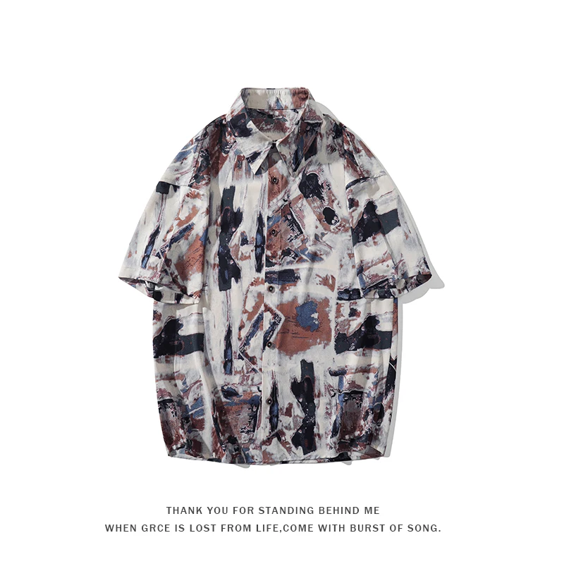 

Oil Painting Shirt Harajuku Short Sleeve Mens Beach Summer Hawaiian Shirts Button Down Blouses