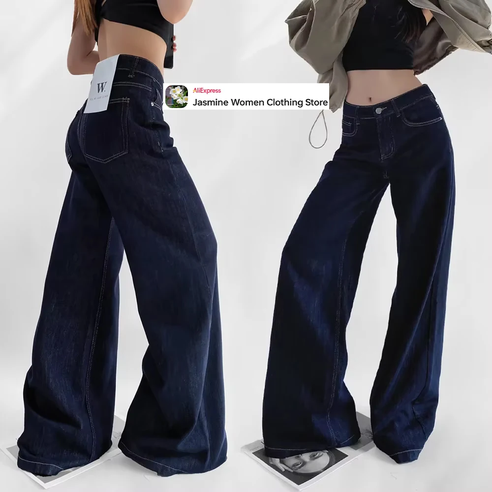 Relaxtion Slouchy Baggy Jeans 2024 Autumn Water Effect Demin Pants Female Wide Leg Jeans Women's Loose Straight Boyfriend Jeans