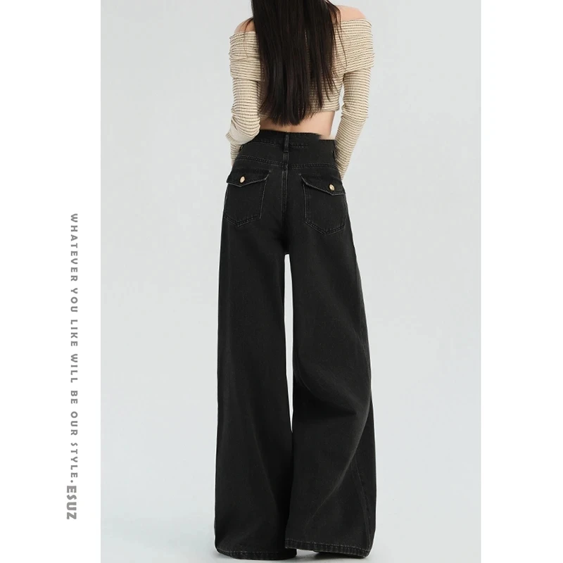 جينز Y2k نسائي واسع الساق فضفاض مستقيم من قماش الدنيم بنطلون فضفاض عتيق مغسول عالي الخصر نمط الشارع غير رسمي قيعان مضيئة