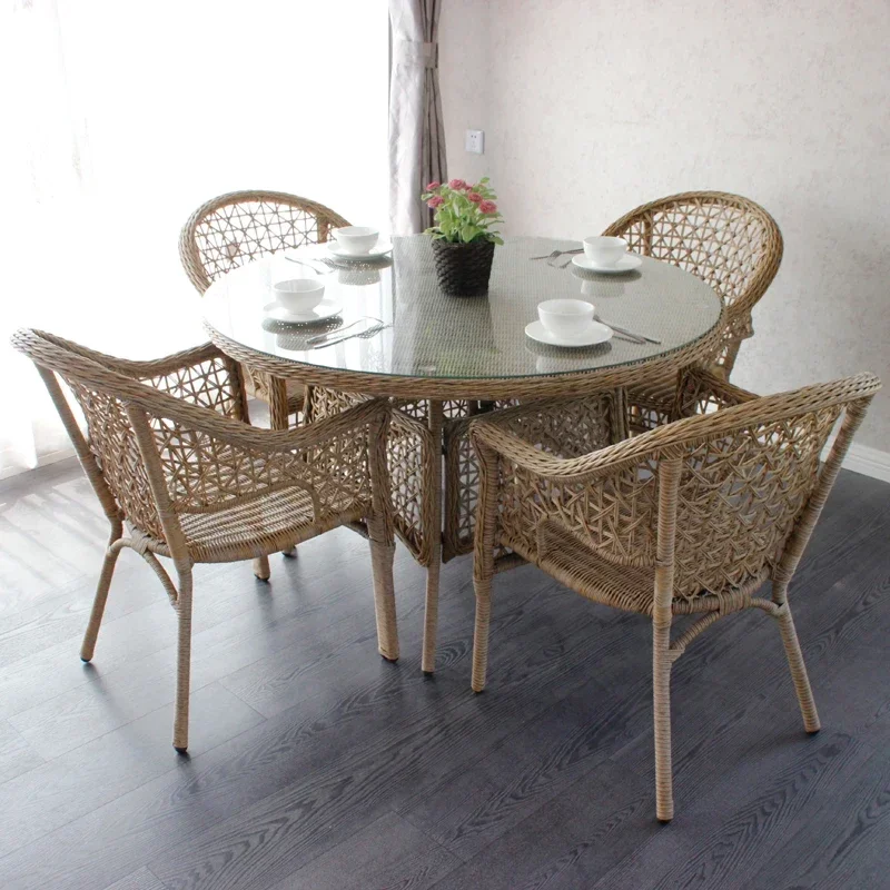 Rattan Dining Chairs Kitchen Furniture Armchair Rattan Chair Modern Minimalist Leisure Outdoor Nordic for Kitchen Designer Chair