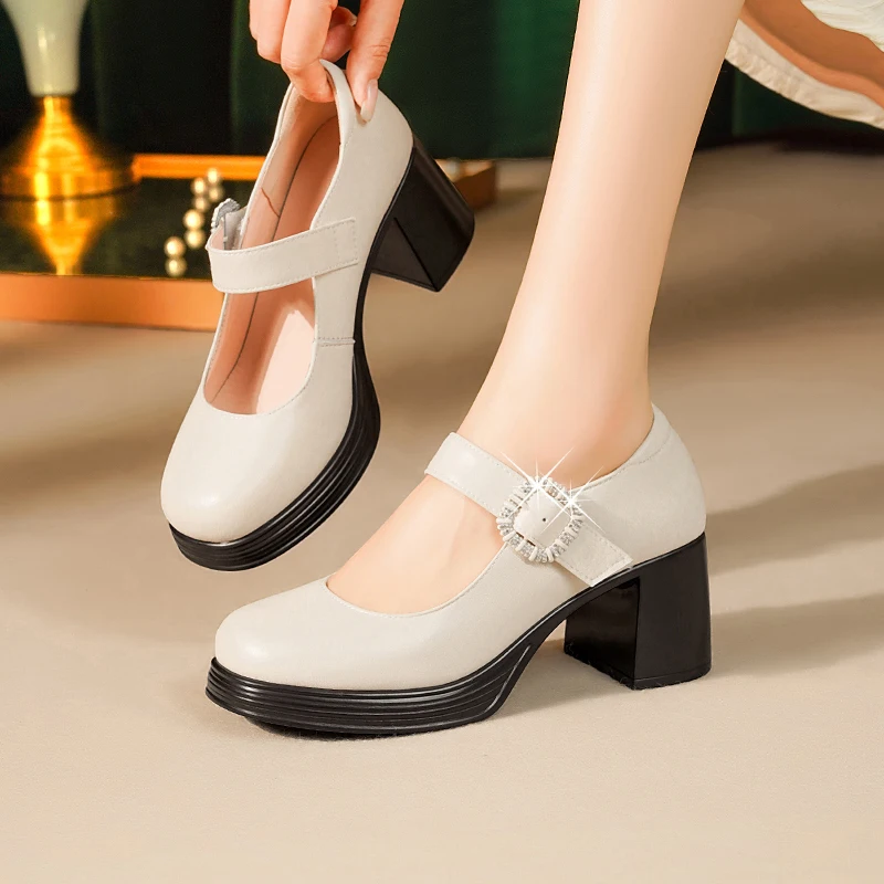 

DIMANYU Women's Dress Shoes Genuine Leather 2026 Spring New High Heels Fashiona Platform Women's Work Shoes