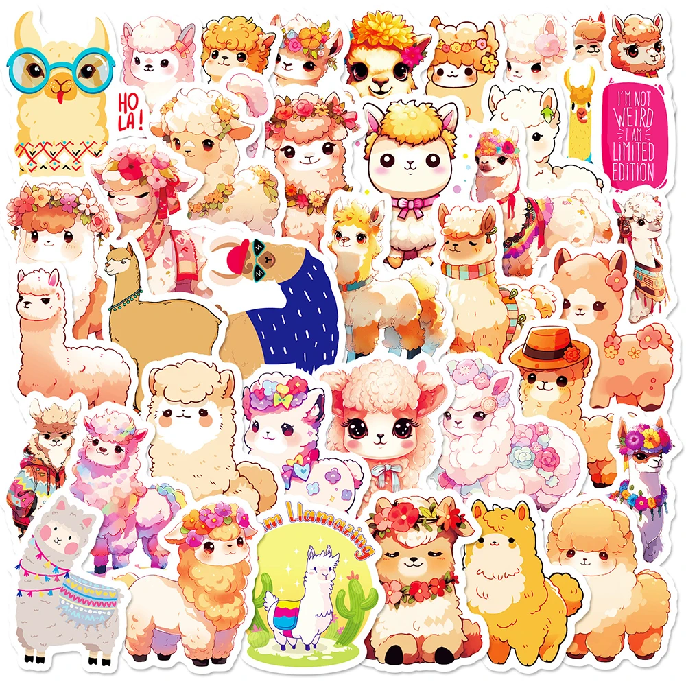 10/30/50PCS Cute Pet Alpaca Stickers Funny Kawaii Animal Decals Kids Toy DIY Suitcase Scrapbook Phone Laptop Car Graffiti Gifts