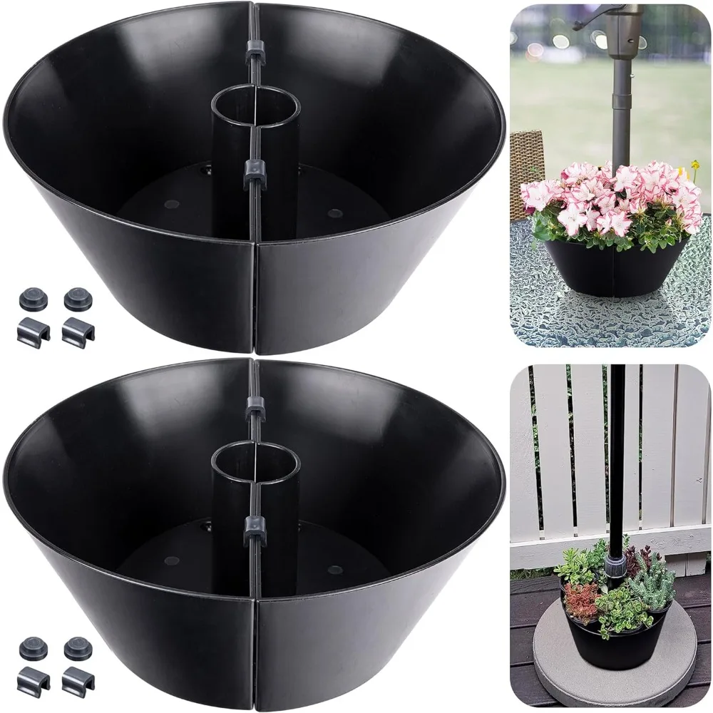 

2 Packs Umbrella Planter for Patio Table, PVC Half Circle Planter Pot Fits Umbrella Poles Up to 2” Diameter Planters Container