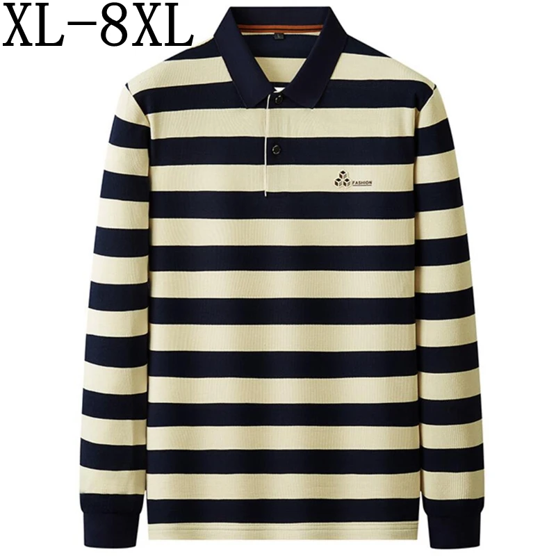 8XL 7XL 6XL 2024 New Autumn Casual Striped Shirts For Men High End Luxury Mens Polo Shirt Long Sleeve Lapel camiseta masculina