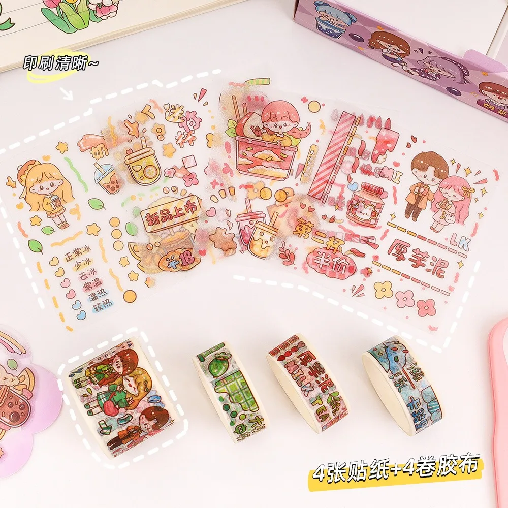 Student Journaling Craft Kit, Cute Cartoon PET & Washi Tape Sticker Set Decorative Supplies for DIY Scrapbooking, Bulk Pack