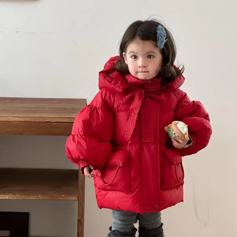 

Infant Girls Cute Hooded Coat Plus Velvet Thick Toddler Loose Warm Quilted Jacket 2025 Winter New Baby Cotton Padded Jacket