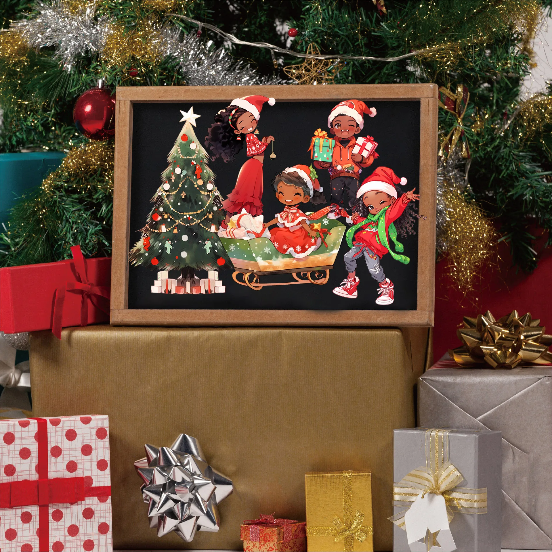 64 Stück Kunstdruckpapier und PET Weihnachtsfeier transparente Dekoration selbstklebende Aufkleber, für Scrapbooking-Zubehör, DIY-Handwerk – Detail 5