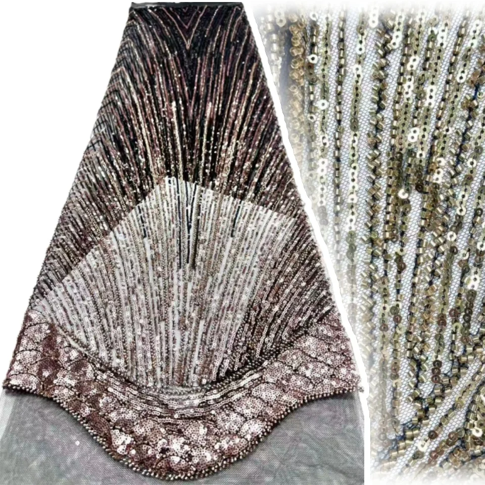 

Черная африканская кружевная ткань с бисером и пайетками, 5 ярдов, для вечерних платьев, модель 2558, коллекция 2026