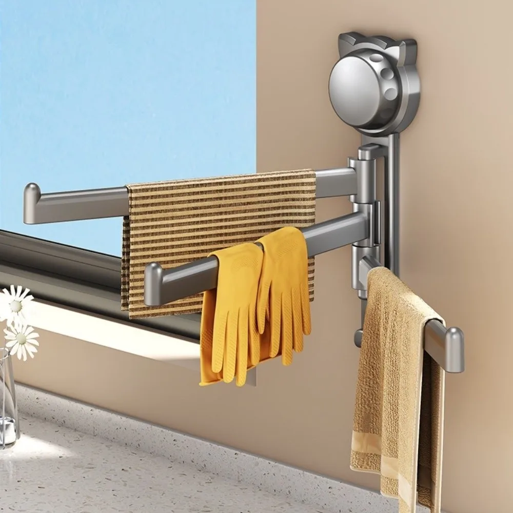 Suction Cup Rotating Towel Rack No Drill 180° Rotatable Towel Hanging Holder Multi-Rod Rustproof Towel Storage Hanger Balcony
