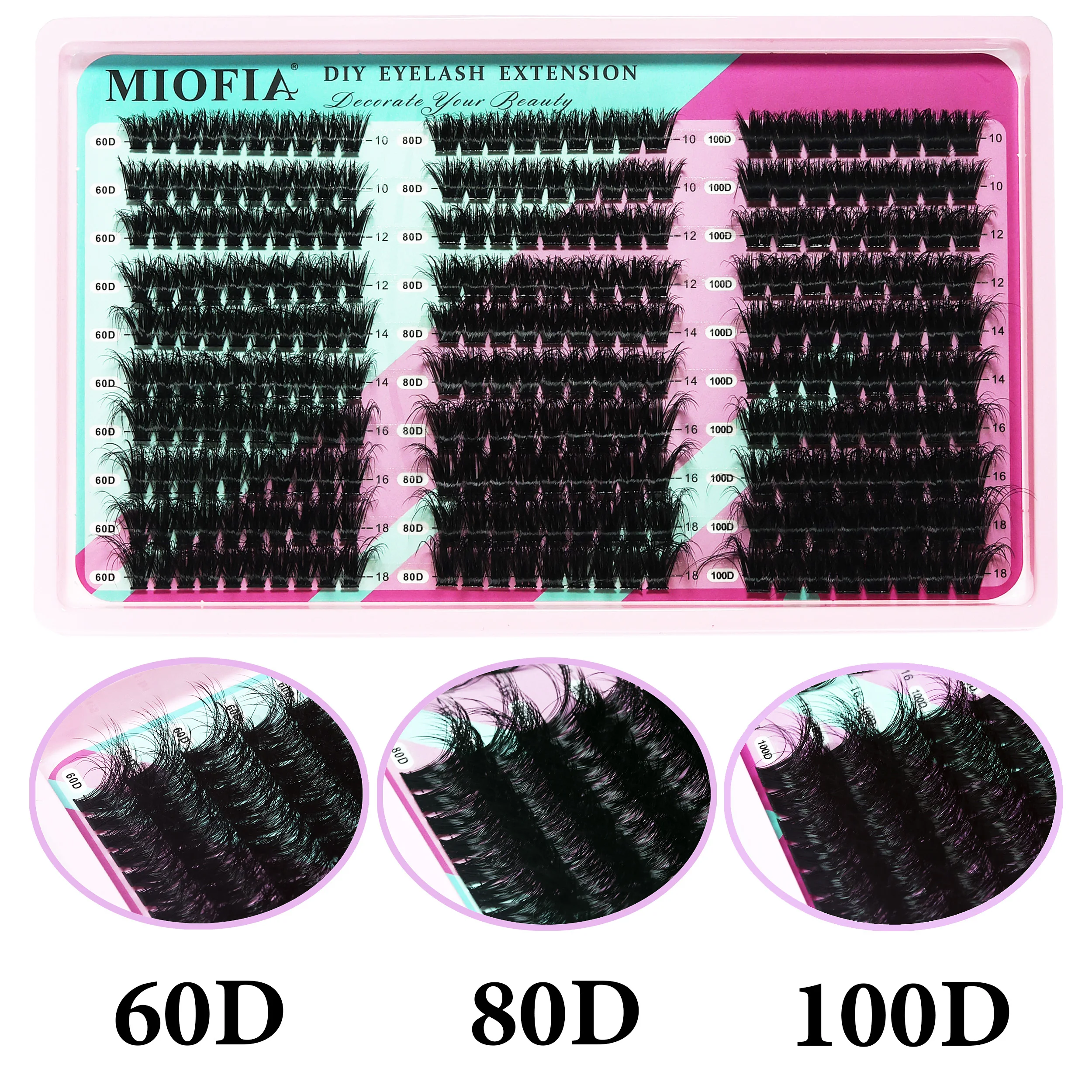 MIOFIA Wimpern-Cluster, natürliches, flauschiges Volumen, Einzelwimpern, 60D, 80D, 100D, dicke Katzenaugen-Wimpern, gemischtes Tablett, DIY-Wimpernverlängerung – Detail 4