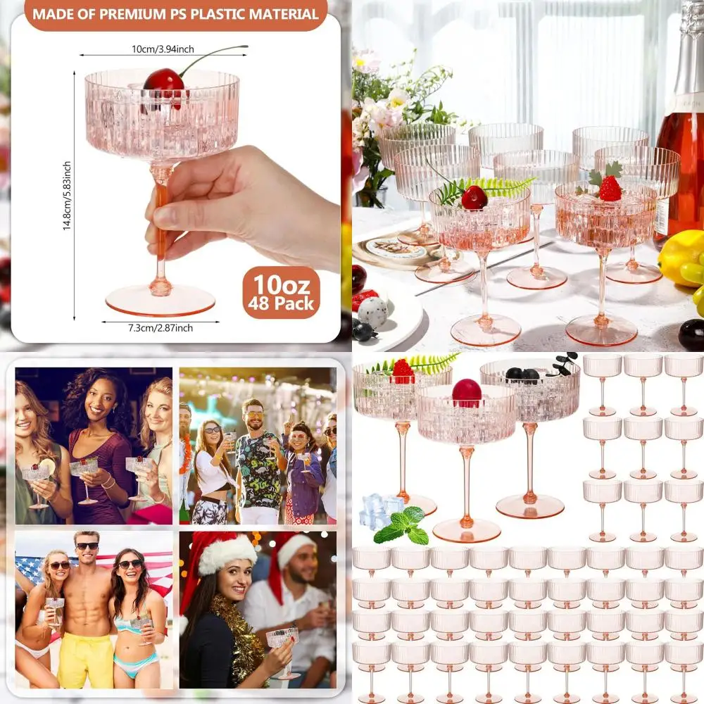 

10-унциальные одноразовые стаканы для мартини в рубчик для свадеб, вечеринок и десертов (порошок для шампанского)