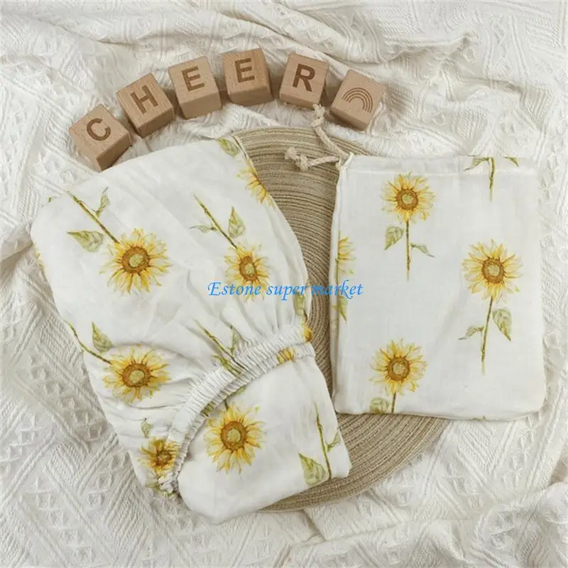 

090B Stretchy Baby Fitted Bassinet Sheet Crib Bed Soft Cotton Printed Sheet Cradle Basket Pad Sheet Mattress Cover Protector