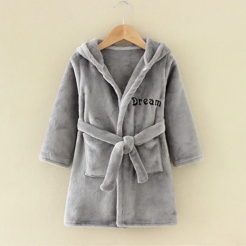 Boy and Girls Pajamas Robe Autumn and Winter Children Sleepwear Soft Hooded Homewear Flannel Bathrobes for Kids