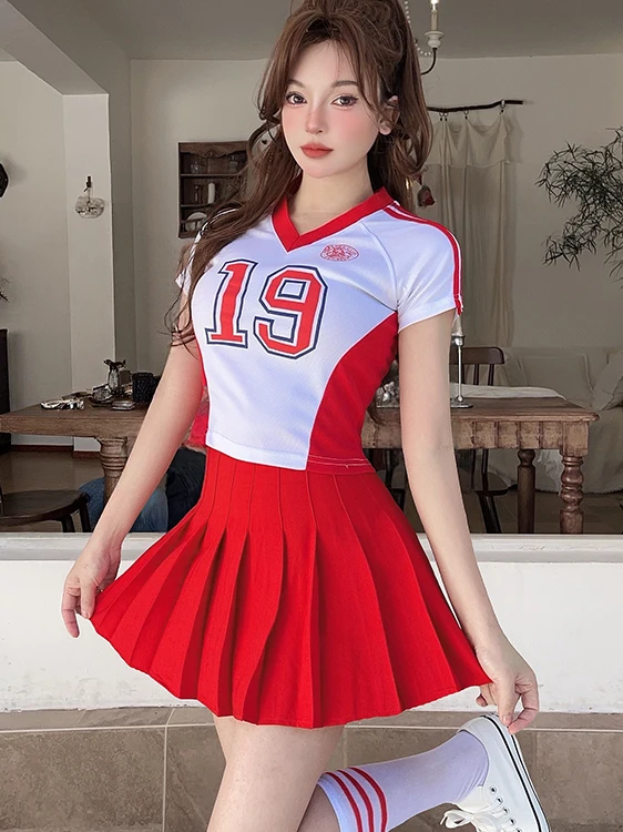Kpop Girl Group Performance Outfit  Football Babes Cheerleading Jazz Dance Costume Healthy Fabric Stage Performance