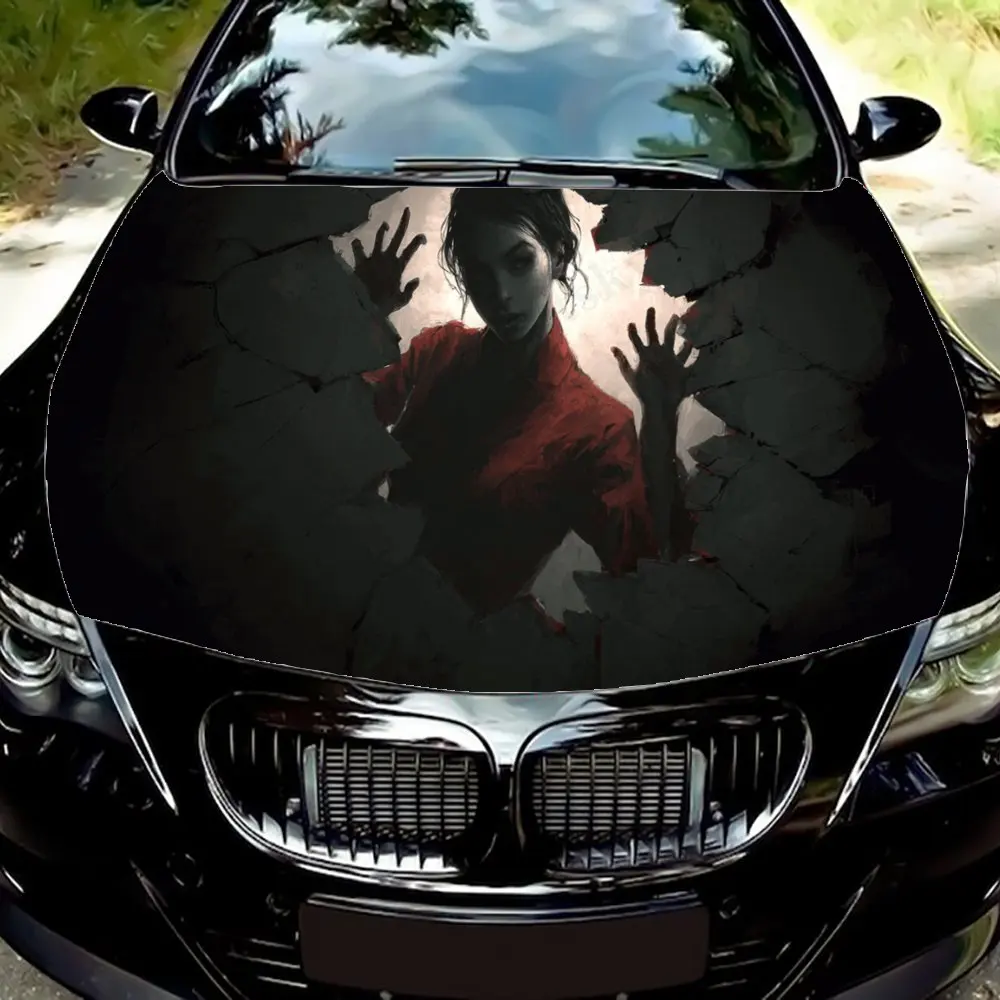 

Eerie Ghost Breaking Wall Decal stickers for car hoods, stickers for decorating car covers, and vinyl wraps suitable for cars, S