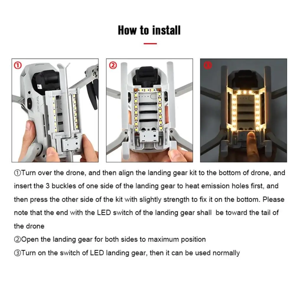 UAV Landing Gear com Night Lights Extender, Suporte de Guarda, Anti-Skid, Dobrável, Expansão Exterior, Protetor Kit Acessórios