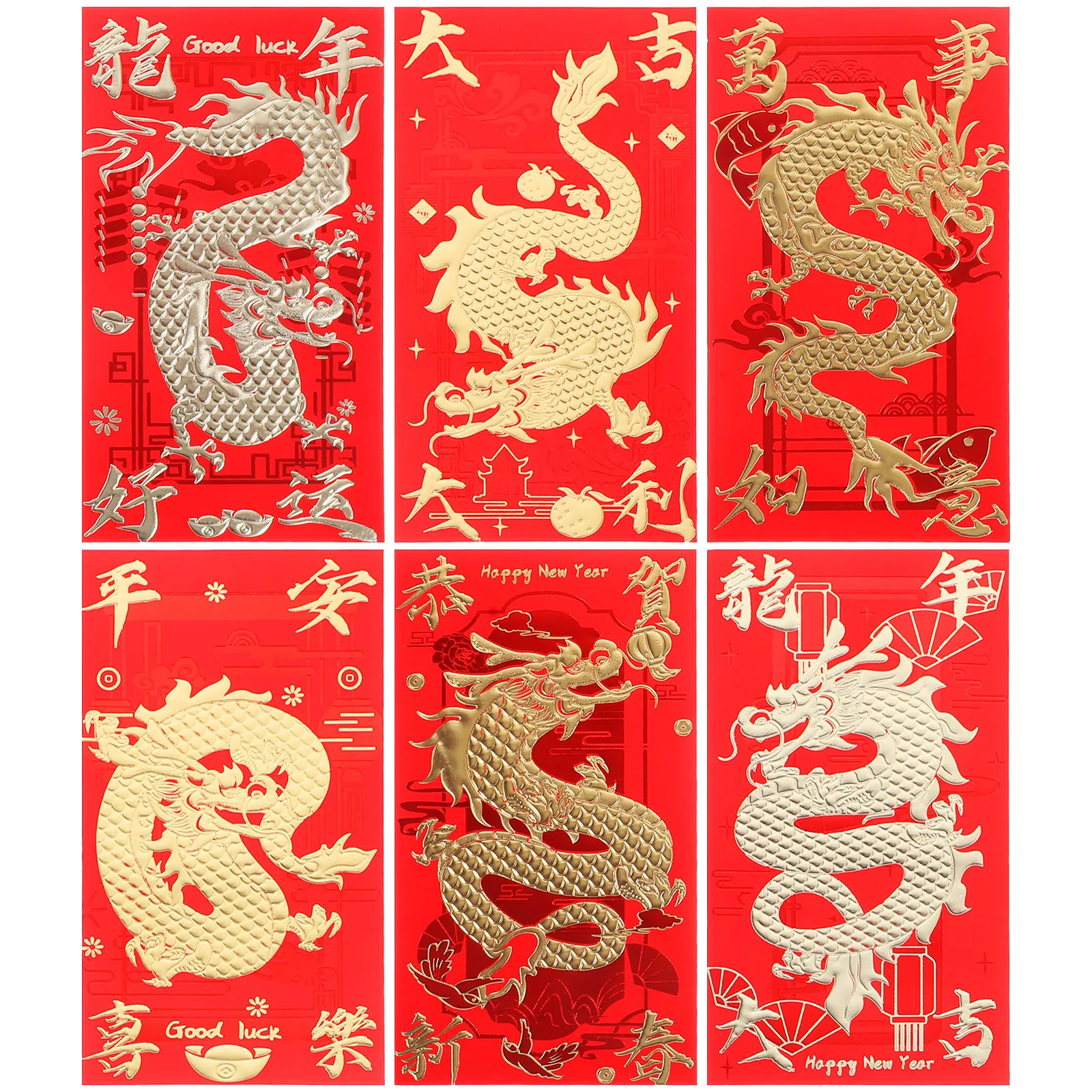 

30Pcs Traditional Red Envelopes Chinese Style Lunar Year Money Bags Year of Dragon Pattern Festive Red Packets for Gift Giving