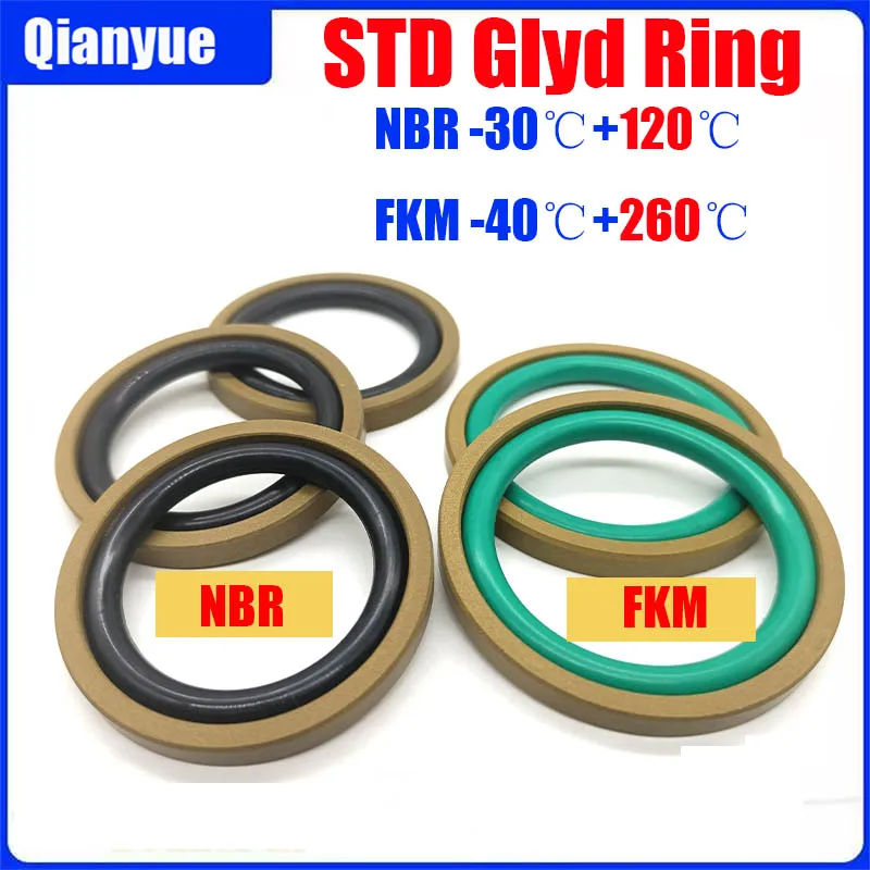 STD Glyd Ring - Double Acting Piston Seal for Hydraulic Cylinders, PTFE+NBR/FKM, High Pressure 60MPa (O-Ring Included)