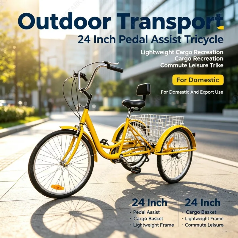 Outdoor Transport 24 Inch Pedal Assist Tricycle Lightweight Cargo Recreation Commute Leisure Trike For Domestic And Export Use