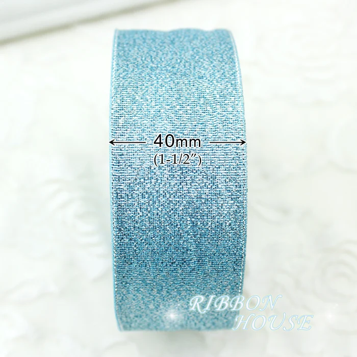 (25 yards/roll) 40mm Sky Blue Metallic Glitter Ribbon Colorful gift package ribbons wholesale