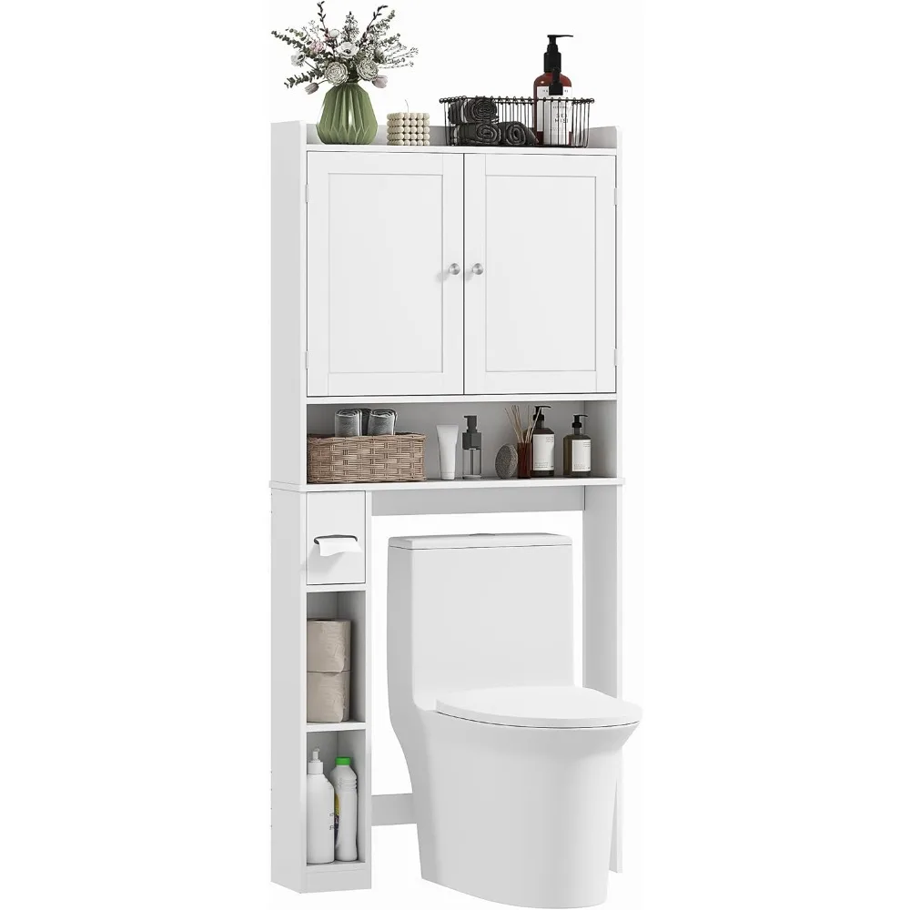 

Over The Toilet Storage Cabinet, Modern Above Toilet Bathroom Organizer with 2 Doors, Storage Shelves, Toilet Paper Holde