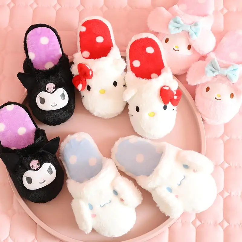 Hello Kitty Slippers Sanrio Cotton Slippers Anime Cartoon Indoor Floor Anti-Slip Slippers Gift Cute Girl Kuromi Shoe Wholesale