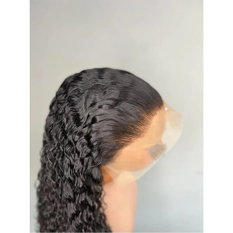 Perruque Lace Front Wig sans colle noire naturelle, cheveux crépus bouclés, douce, 26 pouces, densité 180, baby hair, pre-plucked, degré de chaleur, 03/3