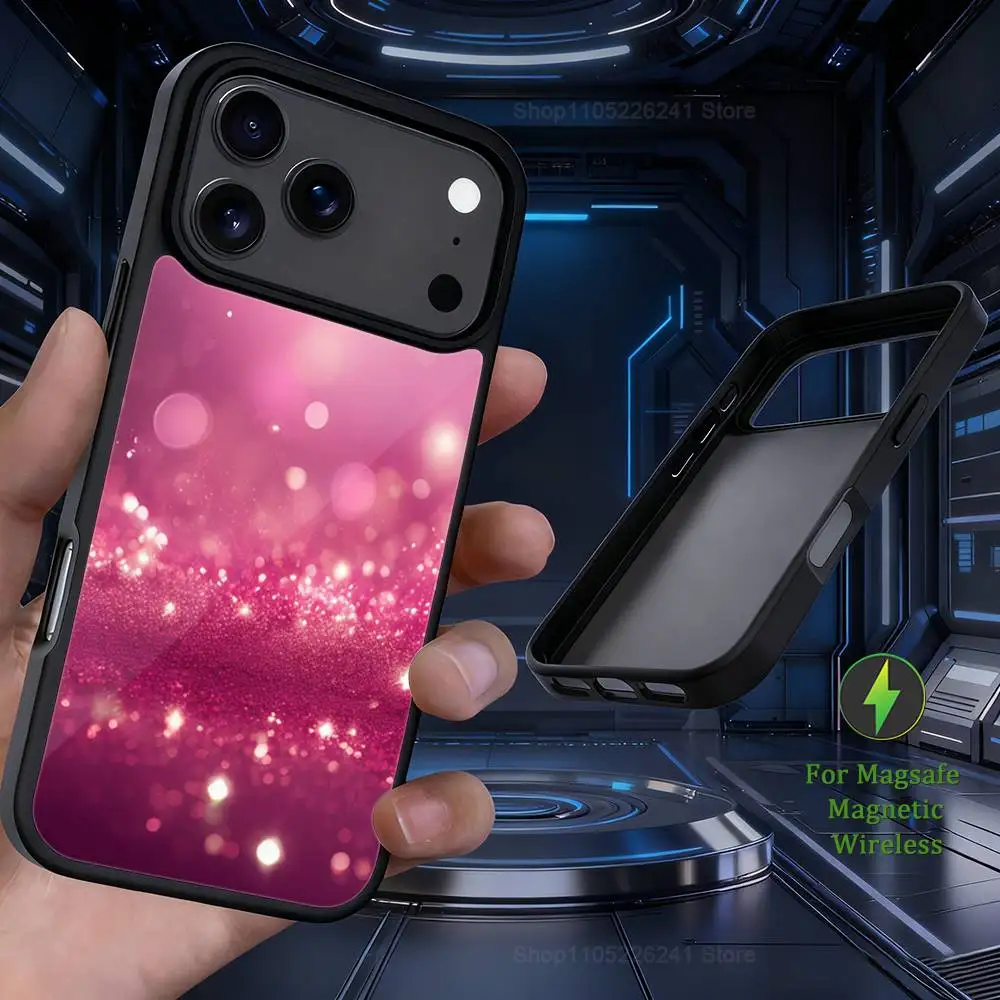 هاتف مبهر باللون الوردي الفني اللامع لهاتف iPhone 17,12,11,16,15,13,14,Pro,Max,Plus,Mini, For Magsafe,حافظة شحن لاسلكية مغناطيسية