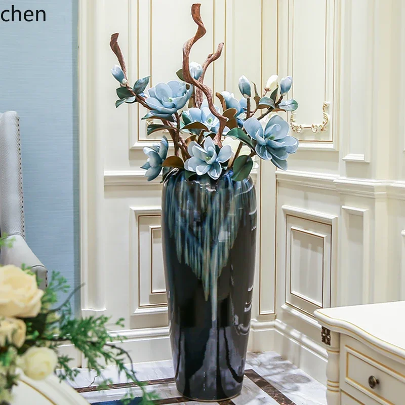 YFY Ceramic Hotel Large Vase Ornament Living Room Floor Flower Arrangement Artificial Flower Light Luxury Decoration