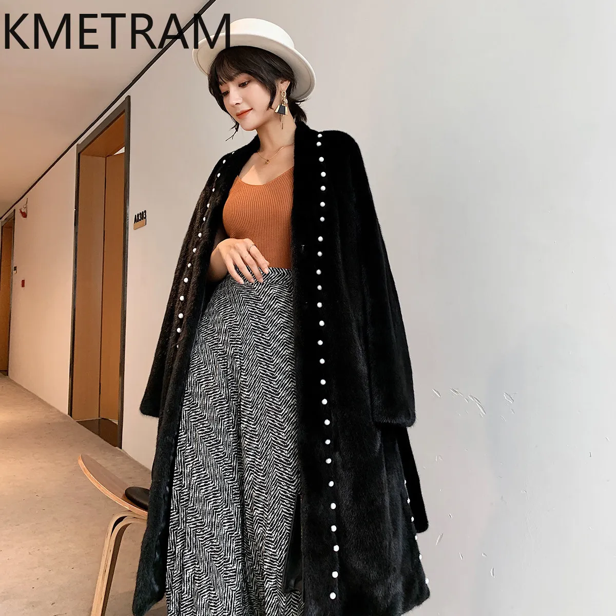 KMETRAM Natural Velvet Whole Mink Fur Jacket Women Luxury Long Fur Coats 108cm Fashion Real Fur Coat Woman Clothing 2026 Winter