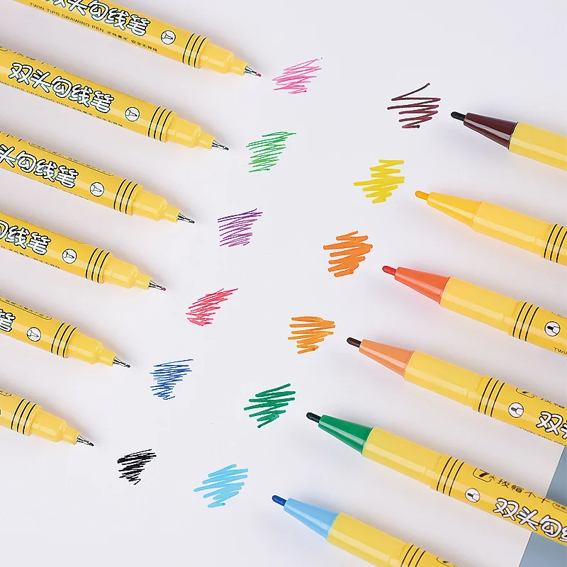 12Pcs/set Trumpet Double-headed Line Pen Water-based Pen Children's Marker Pen Student Painting Stroke Pen Set Color Pen