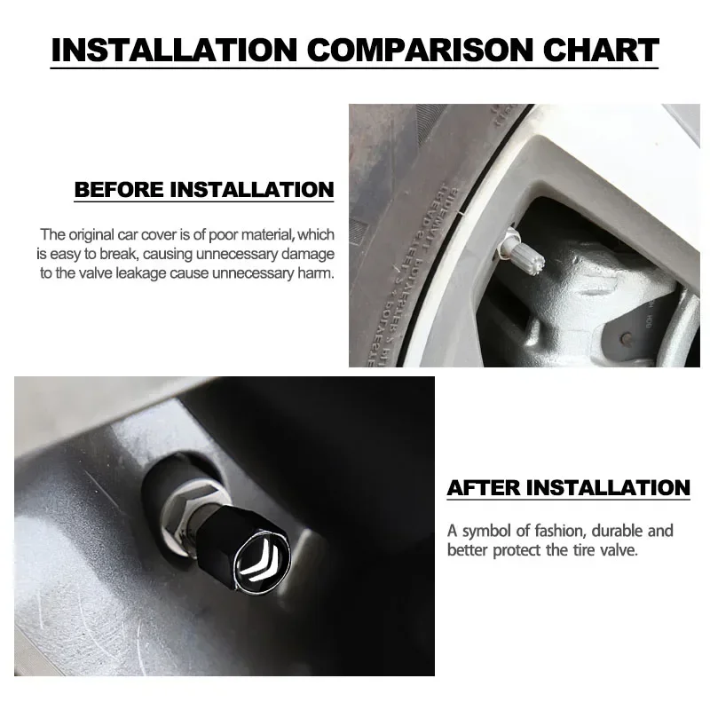 سيارة الإطارات صمام قبعات مع شارة السيارة كيرينغ المفاتيح اكسسوارات السيارات لسيتروين C1 C2 C3 C4 C5 C6 C8 C4L DS3 DS5