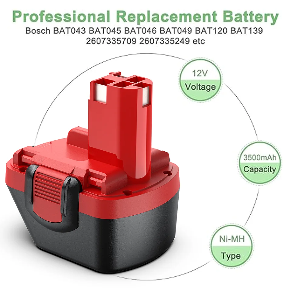 Перезаряжаемый Ni-MH аккумулятор для дрели Bosch, BAT043, BAT045, BAT120, 12 В, 3500 мАч, 2607335684, 2607335273