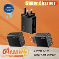 5 Ports 120W Charger USB C Type-C Fast Charging PD Quick Charge QC 3.0 USB C Phone Charger Adapter For iPhone Xiaomi