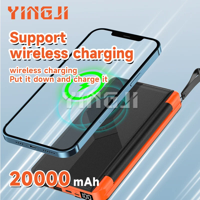 

20000 mah outdoor hidden solar power bank full capacity digital display with wireless charging LED flashlight