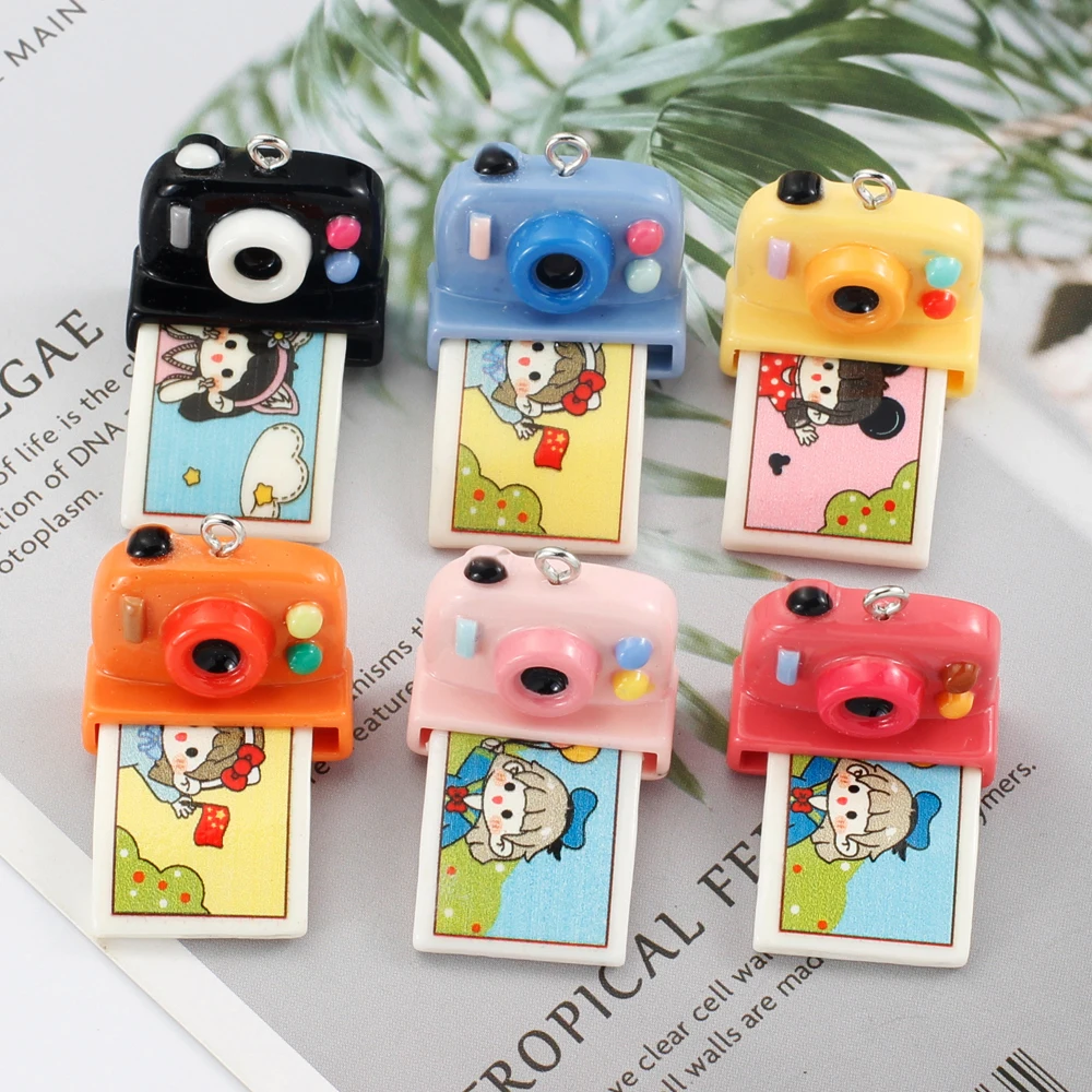 8Pcs Cute Cartoon Imitation Instant Camera Resin Pendants Charms Diy Necklace Keychain Jewelry Making Supplies Diy Dollhouse