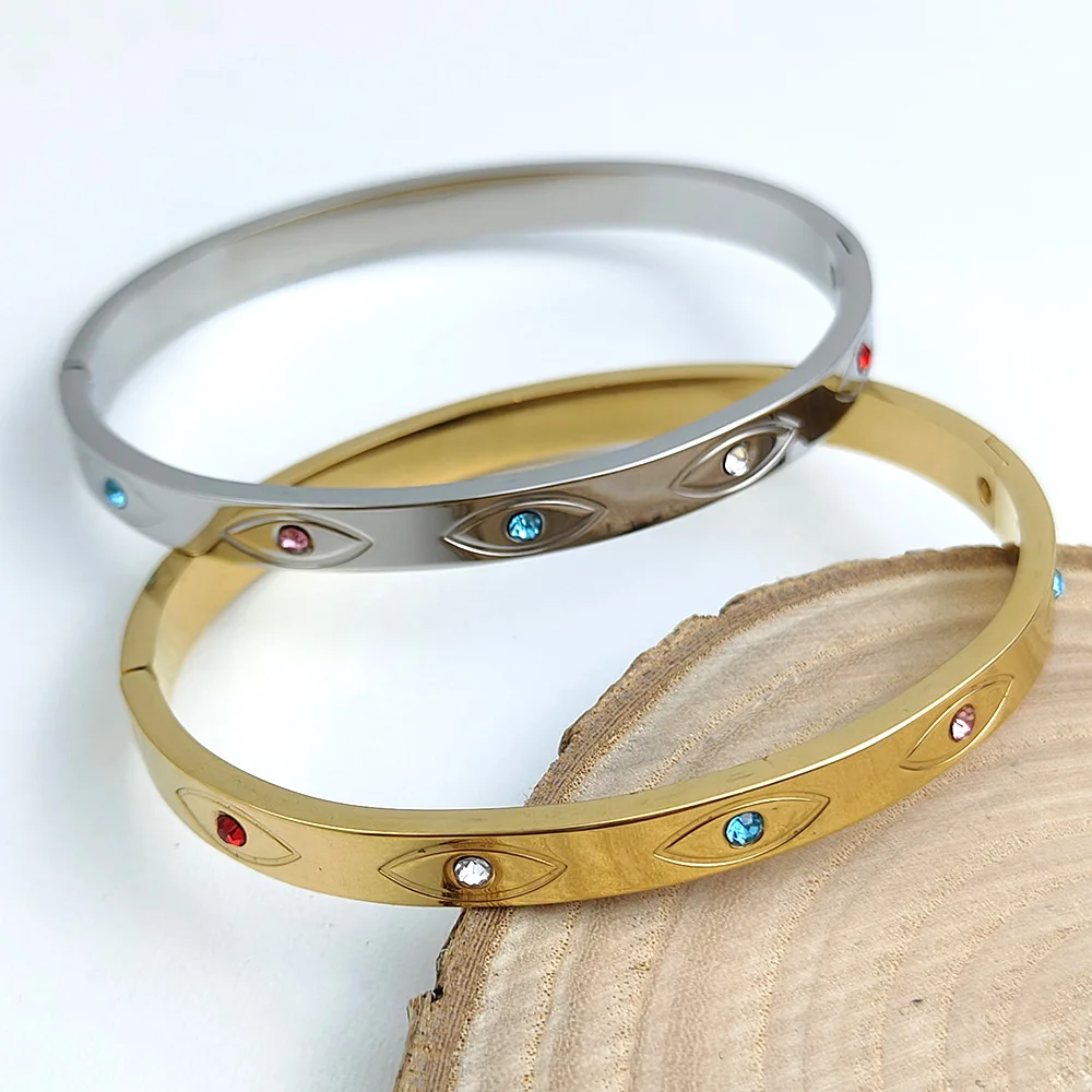 Classic Devil\'s Eye Stainless Steel Gold Plated Bracelet, High Quality Waterproof Women\'s Bracelet, Wedding Party Jewelry