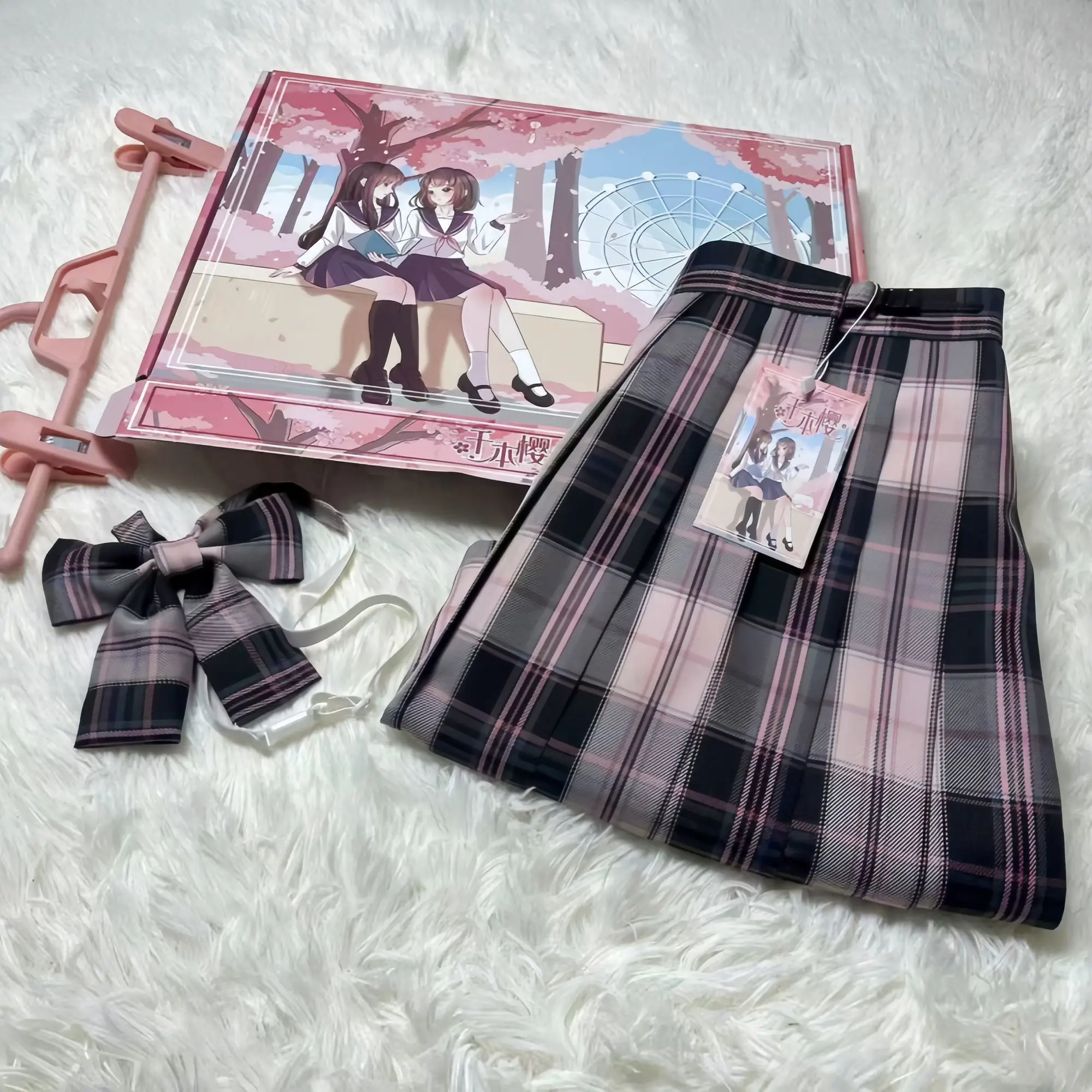 

Original Japanese Style JK Uniform Short Pleated Skirt Student Versatile Black And Pink School Uniform Sensation Fashion Set