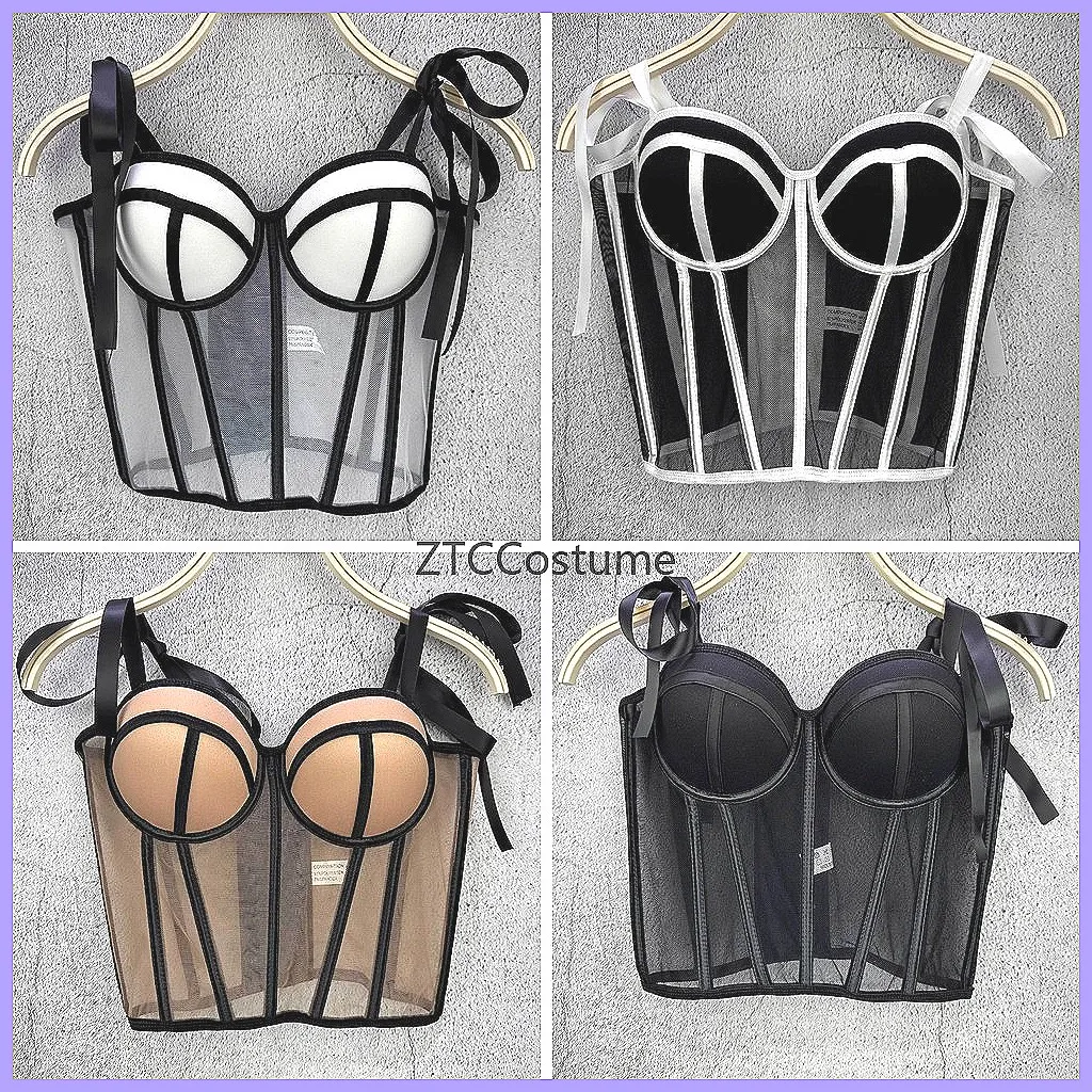 

Sexy Cosplay Corset Top Strappy Smoked Waist Cincher Camisole Lingerie Outerwear