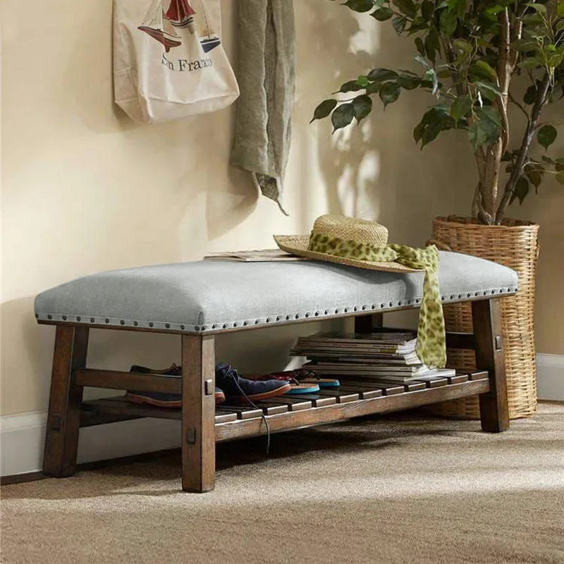 

Американский современный табурет для обуви из массива дерева, для дома, для прихожей, в европейском стиле.