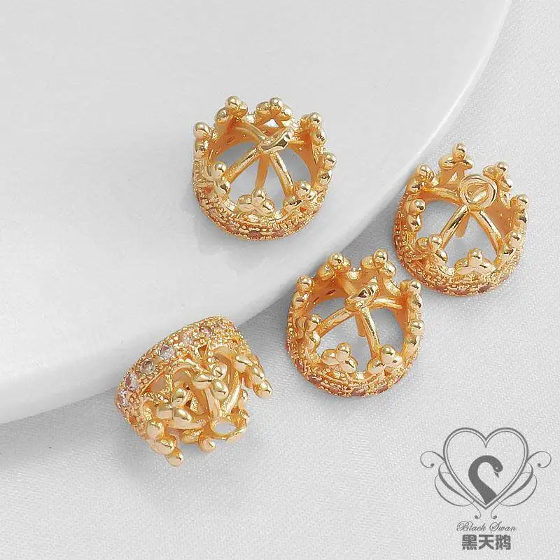 18K Gold-plated Accessories Inlaid With Zircon Crown Needle Hanging Needle Pearl Jade Half-hole DIY Handmade Jewelry Material