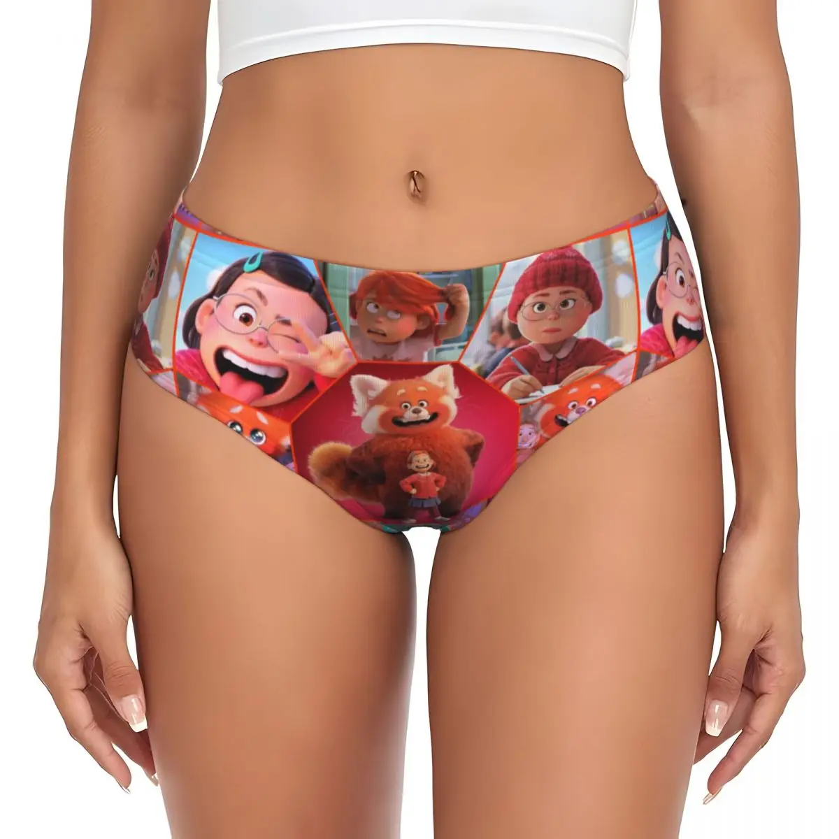 Custom Women Hot Cartoon Animes Turning Red Panda Brief Panties Female Stretch Underwear Underpants