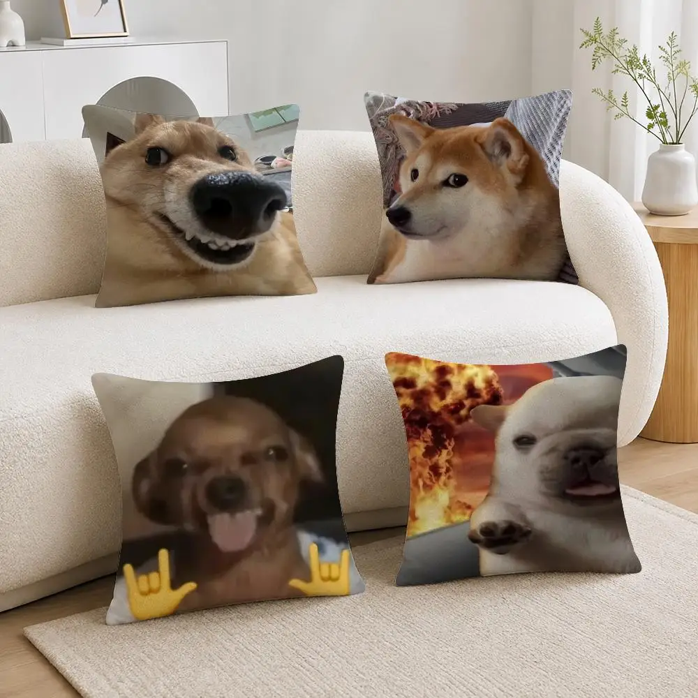 Funny Viral Meme DOG MEME Cushion Cover Soft Fluffy Short Plush  Pillow Case  Sofa Bed Home Decor