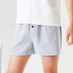 Mens Striped Shorts Cotton Trunks Breathable Skin-friendly Briefs Loose Casual Soft Underpants Homewear Sexy Button Underpants